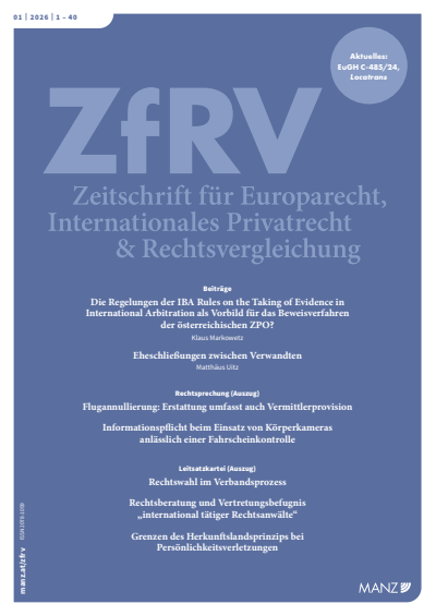 Cover of Volume: ZfRV Zeitschrift für Europarecht, Int. Privatrecht und Rechtsvergleichung Volume 67 (2026), Edition 1