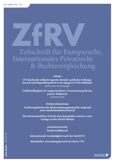 Cover der Ausgabe: ZfRV Zeitschrift für Europarecht, Int. Privatrecht und Rechtsvergleichung Jahrgang 67 (2026), Heft 2