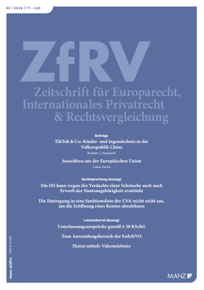 Cover of Volume: ZfRV Zeitschrift für Europarecht, Int. Privatrecht und Rechtsvergleichung Volume 67 (2026), Issue 3
