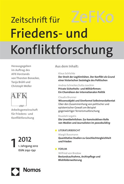 Cover der Ausgabe: ZeFKo Zeitschrift für Friedens- und Konfliktforschung Jahrgang 1 (2012), Heft 1