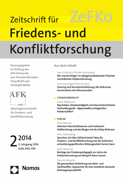 Cover der Ausgabe: ZeFKo Zeitschrift für Friedens- und Konfliktforschung Jahrgang 3 (2014), Heft 2