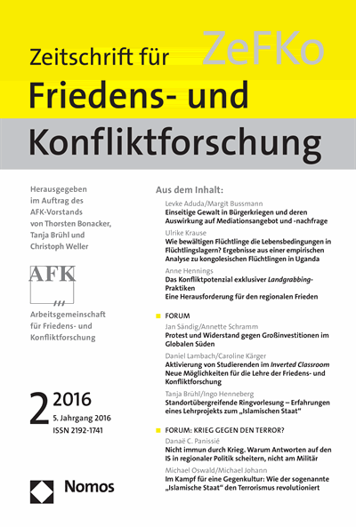 Cover der Ausgabe: ZeFKo Zeitschrift für Friedens- und Konfliktforschung Jahrgang 5 (2016), Heft 2