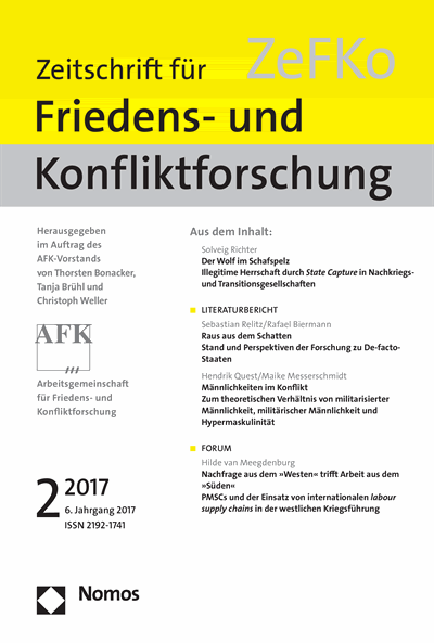 Cover der Ausgabe: ZeFKo Zeitschrift für Friedens- und Konfliktforschung Jahrgang 6 (2017), Heft 2