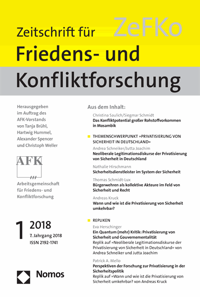 Cover der Ausgabe: ZeFKo Zeitschrift für Friedens- und Konfliktforschung Jahrgang 7 (2018), Heft 1