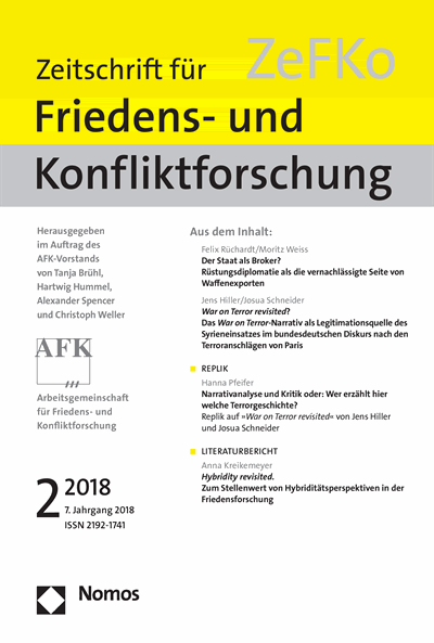 Cover der Ausgabe: ZeFKo Zeitschrift für Friedens- und Konfliktforschung Jahrgang 7 (2018), Heft 2