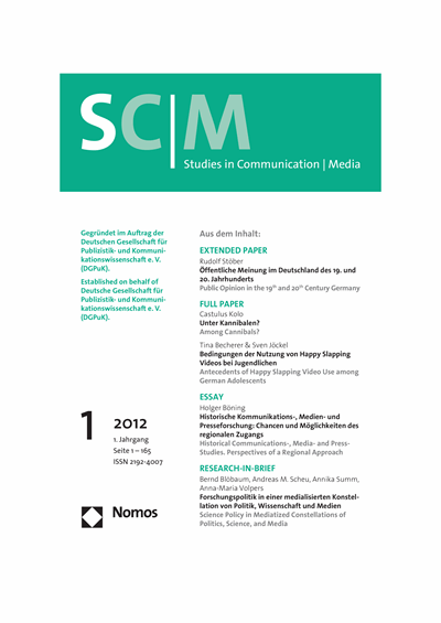 Cover der Ausgabe: SCM Studies in Communication and Media Jahrgang 1 (2012), Heft 1