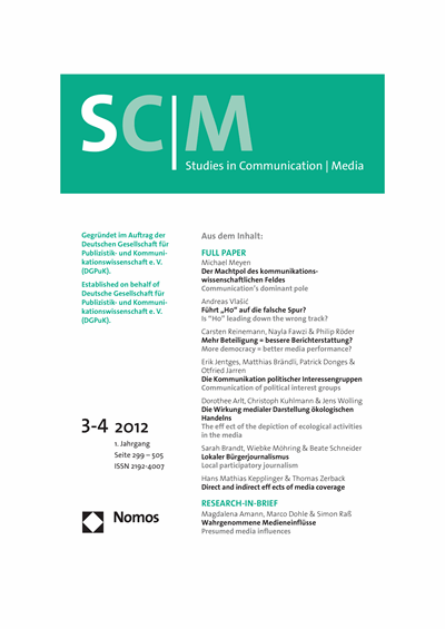 Cover der Ausgabe: SCM Studies in Communication and Media Jahrgang 1 (2012), Heft 3-4