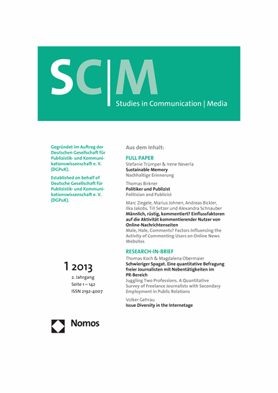 Cover der Ausgabe: SCM Studies in Communication and Media Jahrgang 2 (2013), Heft 1
