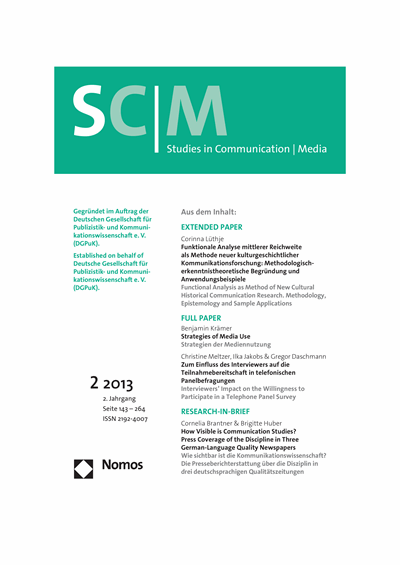 Cover der Ausgabe: SCM Studies in Communication and Media Jahrgang 2 (2013), Heft 2