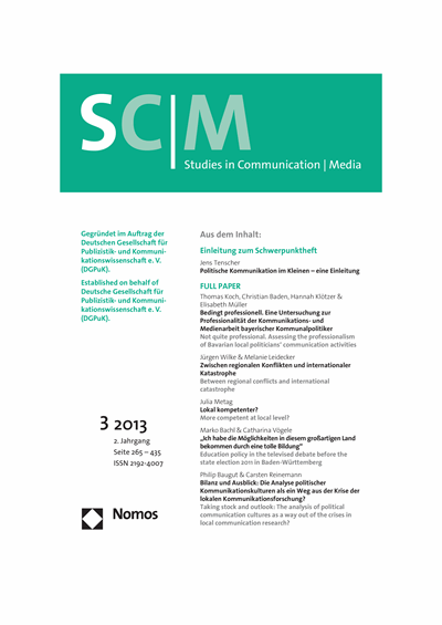 Cover der Ausgabe: SCM Studies in Communication and Media Jahrgang 2 (2013), Heft 3