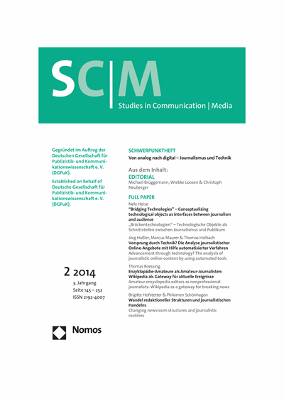 Cover der Ausgabe: SCM Studies in Communication and Media Jahrgang 3 (2014), Heft 2