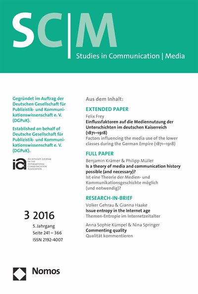 Cover der Ausgabe: SCM Studies in Communication and Media Jahrgang 5 (2016), Heft 3