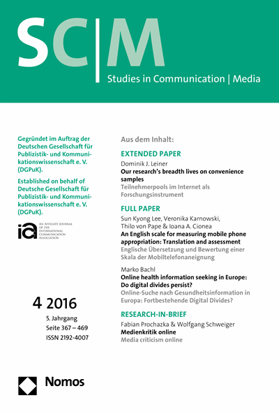 Cover der Ausgabe: SCM Studies in Communication and Media Jahrgang 5 (2016), Heft 4