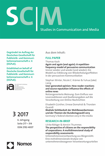 Cover der Ausgabe: SCM Studies in Communication and Media Jahrgang 6 (2017), Heft 3