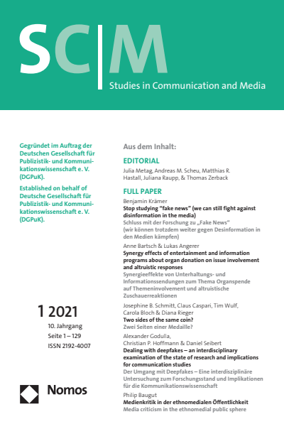 Cover der Ausgabe: SCM Studies in Communication and Media Jahrgang 10 (2021), Heft 1