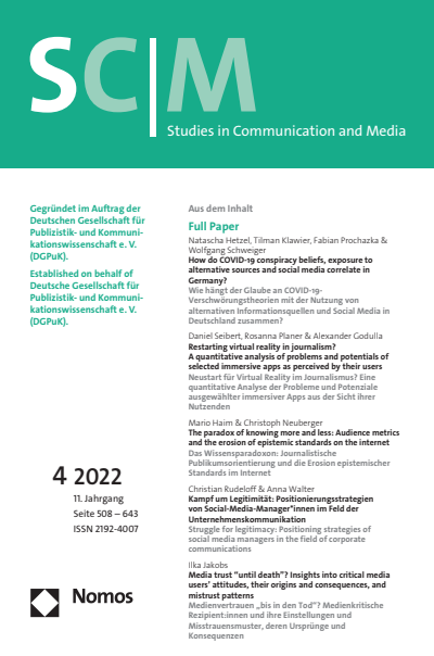 Cover der Ausgabe: SCM Studies in Communication and Media Jahrgang 11 (2022), Heft 4