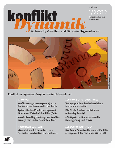 Cover der Ausgabe: Konfliktdynamik Jahrgang 1 (2012), Heft 1