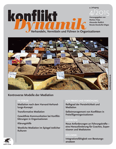 Cover der Ausgabe: Konfliktdynamik Jahrgang 4 (2015), Heft 4