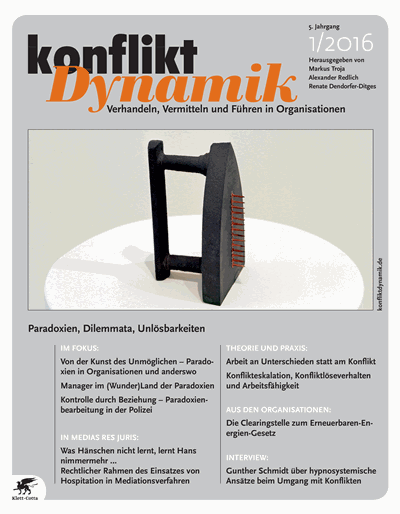 Cover der Ausgabe: Konfliktdynamik Jahrgang 5 (2016), Heft 1