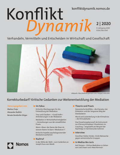 Cover der Ausgabe: Konfliktdynamik Jahrgang 9 (2020), Heft 2