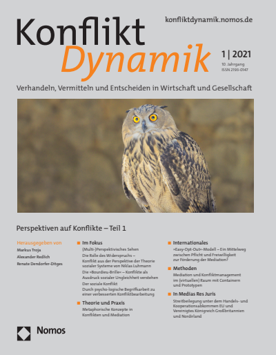 Cover der Ausgabe: Konfliktdynamik Jahrgang 10 (2021), Heft 1