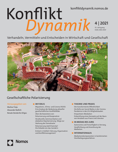 Cover der Ausgabe: Konfliktdynamik Jahrgang 10 (2021), Heft 4