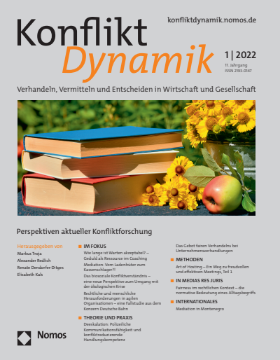 Cover der Ausgabe: Konfliktdynamik Jahrgang 11 (2022), Heft 1