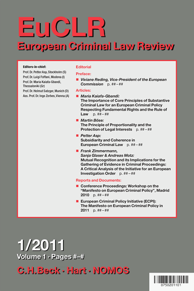 Cover der Ausgabe: EuCLR European Criminal Law Review Jahrgang 1 (2011), Heft 1