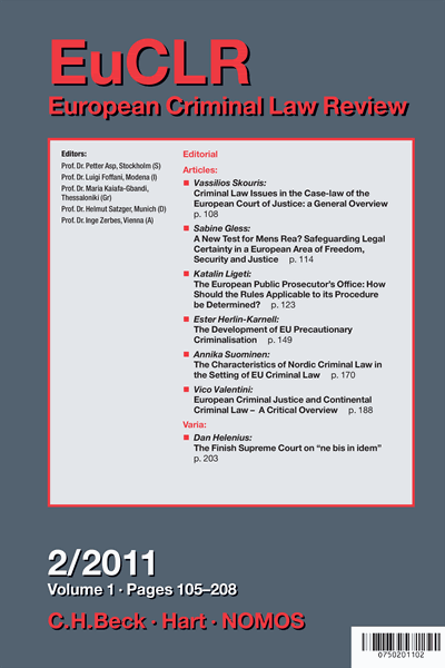 Cover der Ausgabe: EuCLR European Criminal Law Review Jahrgang 1 (2011), Heft 2