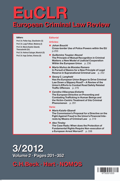Cover der Ausgabe: EuCLR European Criminal Law Review Jahrgang 2 (2012), Heft 3