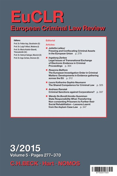 Cover der Ausgabe: EuCLR European Criminal Law Review Jahrgang 5 (2015), Heft 3