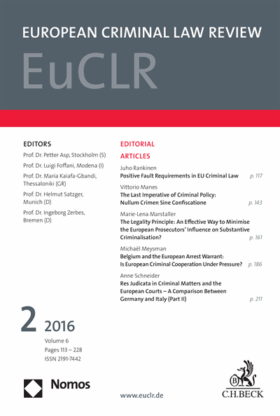 Cover der Ausgabe: EuCLR European Criminal Law Review Jahrgang 6 (2016), Heft 2