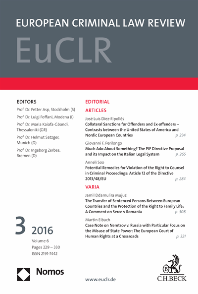 Cover der Ausgabe: EuCLR European Criminal Law Review Jahrgang 6 (2016), Heft 3