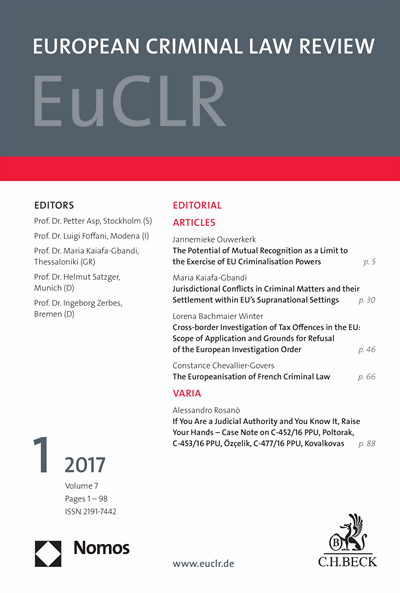Cover der Ausgabe: EuCLR European Criminal Law Review Jahrgang 7 (2017), Heft 1