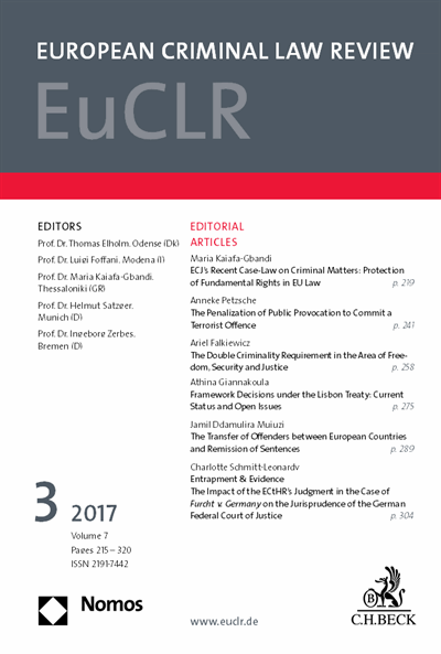 Cover der Ausgabe: EuCLR European Criminal Law Review Jahrgang 7 (2017), Heft 3
