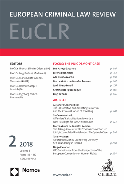 Cover der Ausgabe: EuCLR European Criminal Law Review Jahrgang 8 (2018), Heft 2