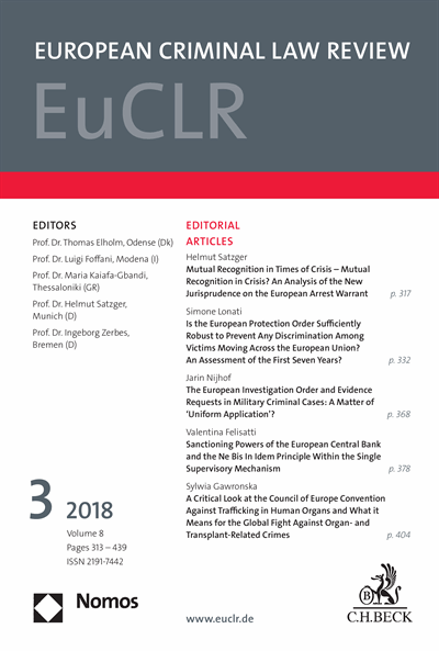 Cover der Ausgabe: EuCLR European Criminal Law Review Jahrgang 8 (2018), Heft 3