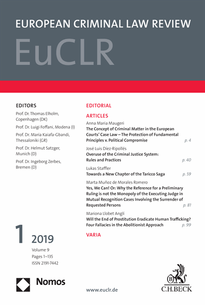 Cover der Ausgabe: EuCLR European Criminal Law Review Jahrgang 9 (2019), Heft 1