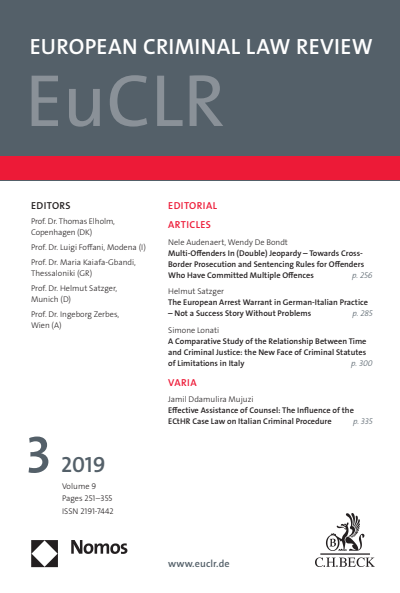 Cover der Ausgabe: EuCLR European Criminal Law Review Jahrgang 9 (2019), Heft 3