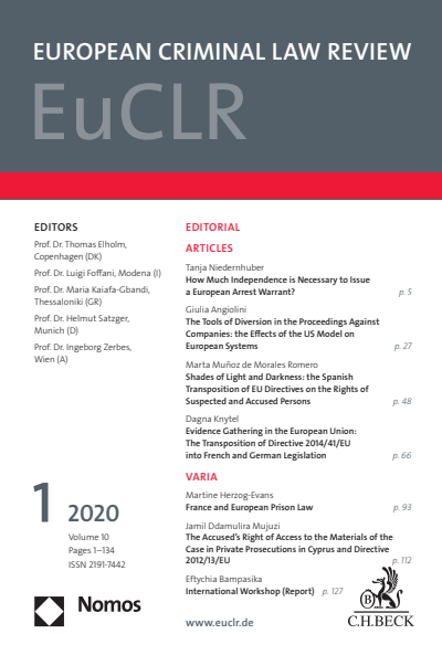 Cover der Ausgabe: EuCLR European Criminal Law Review Jahrgang 10 (2020), Heft 1