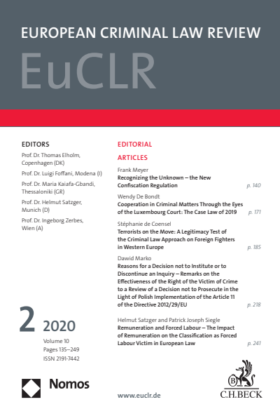 Cover der Ausgabe: EuCLR European Criminal Law Review Jahrgang 10 (2020), Heft 2