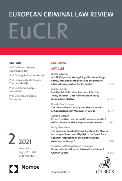 Cover der Ausgabe: EuCLR European Criminal Law Review Jahrgang 11 (2021), Heft 2