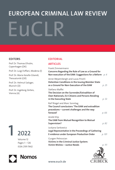 Cover der Ausgabe: EuCLR European Criminal Law Review Jahrgang 12 (2022), Heft 1