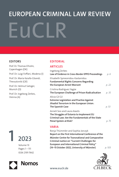 Cover der Ausgabe: EuCLR European Criminal Law Review Jahrgang 13 (2023), Heft 1