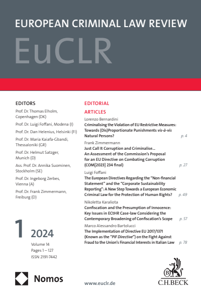 Cover der Ausgabe: EuCLR European Criminal Law Review Jahrgang 14 (2024), Heft 1