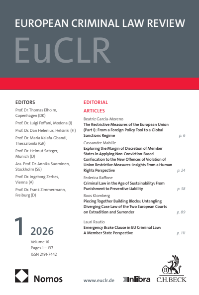 Cover of Volume: EuCLR European Criminal Law Review Volume 16 (2026), Issue 1
