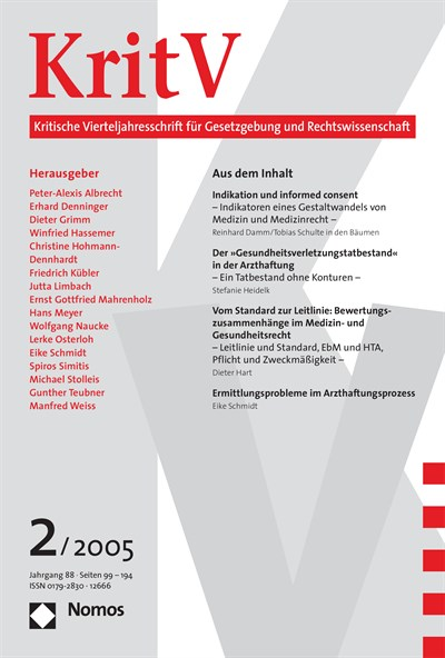Cover of Volume: KritV Kritische Vierteljahresschrift für Gesetzgebung und Rechtswissenschaft Volume 88 (2005), Edition 2
