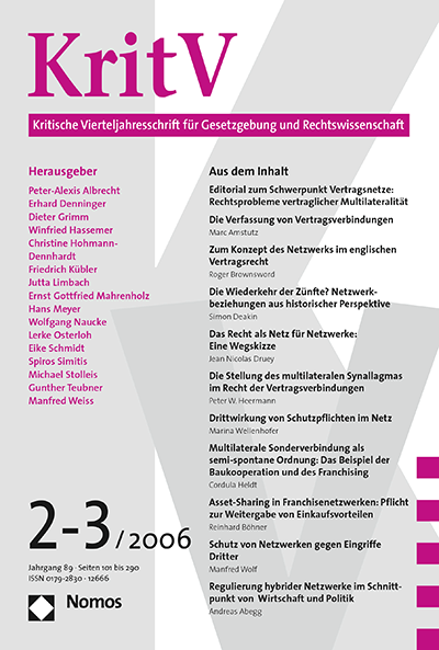 Cover of Volume: KritV Kritische Vierteljahresschrift für Gesetzgebung und Rechtswissenschaft Volume 89 (2006), Edition 2-3