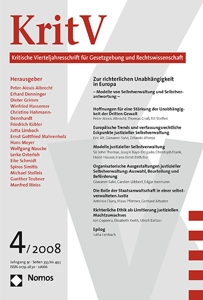Cover of Volume: KritV Kritische Vierteljahresschrift für Gesetzgebung und Rechtswissenschaft Volume 91 (2008), Edition 4