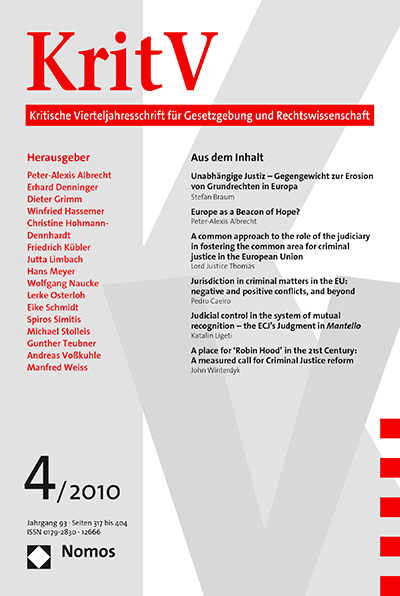 Cover of Volume: KritV Kritische Vierteljahresschrift für Gesetzgebung und Rechtswissenschaft Volume 93 (2010), Edition 4
